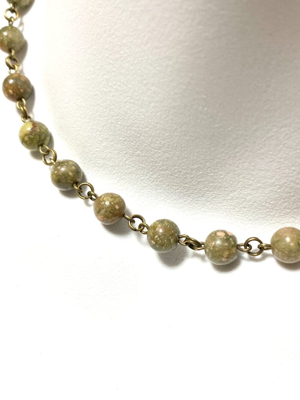 Genuine Earthy Unakite Short Necklace, Natural Gemstone & Bronze Links